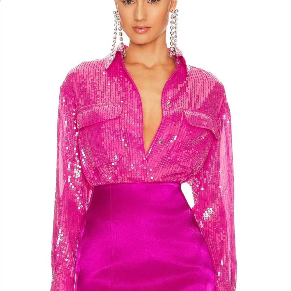 Steve Madden Sequined Shirt Symone Pink Glo S